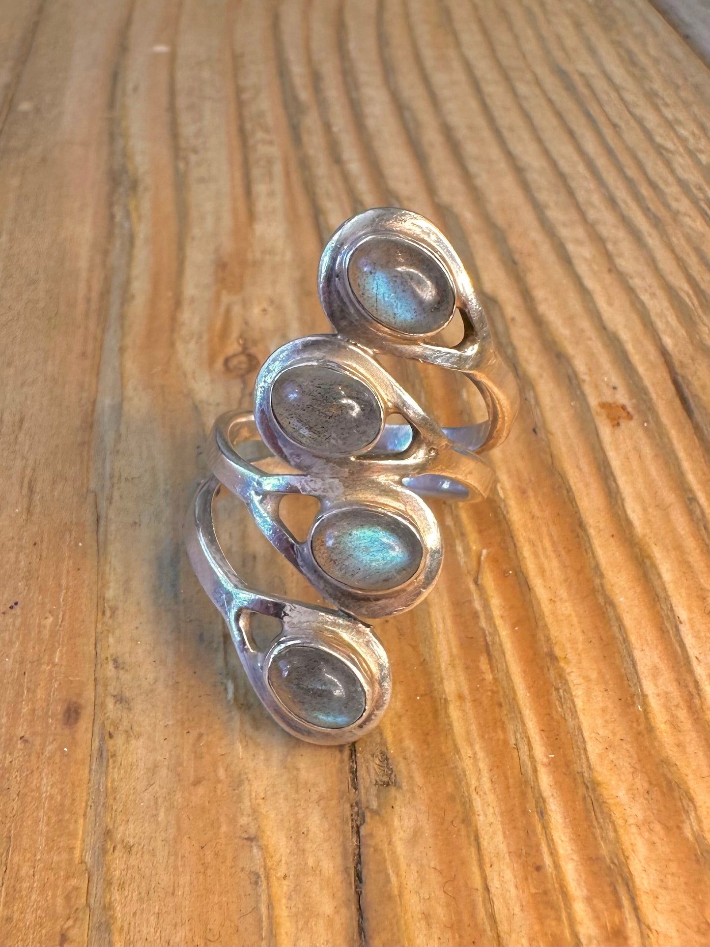 Labradorite Overlapping Swirl 925 Sterling Silver Size P Ring