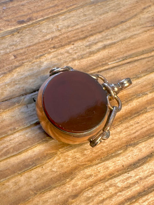 Antique 1912 9ct Gold Spinning Fob Carnelian and Bloodstone Pendant