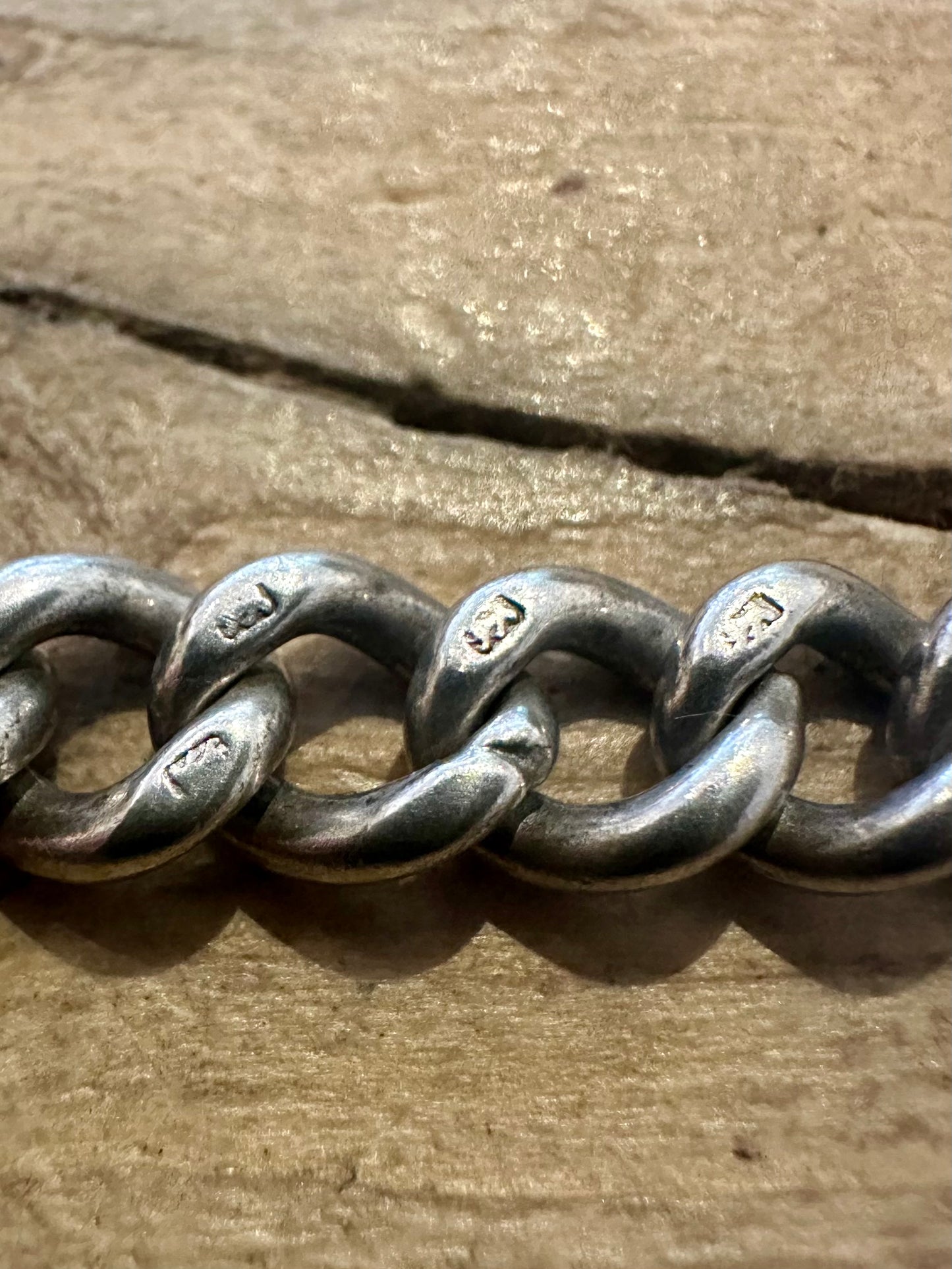 Vintage Graduated Curb Chain ID 925 Silver 7 inch Bracelet