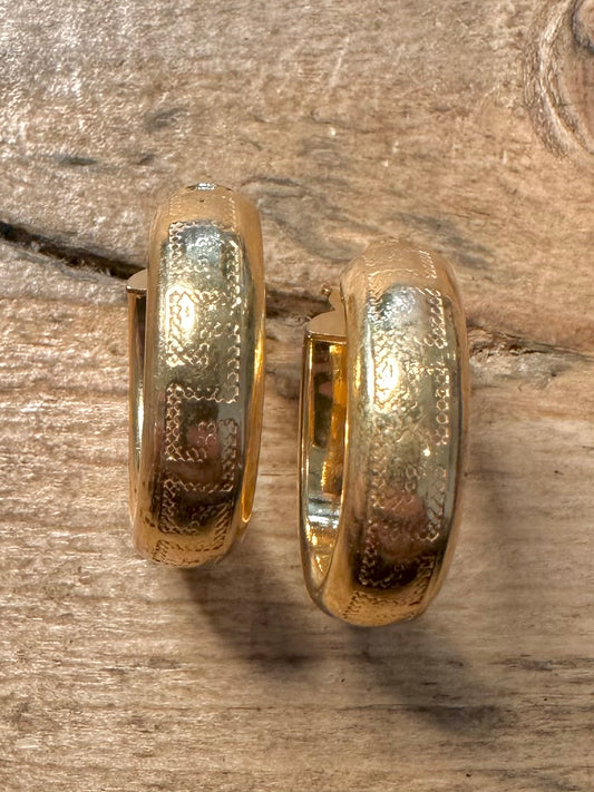 Modern Textured Chunky Gold on 925 Silver Italy Hoop Earrings