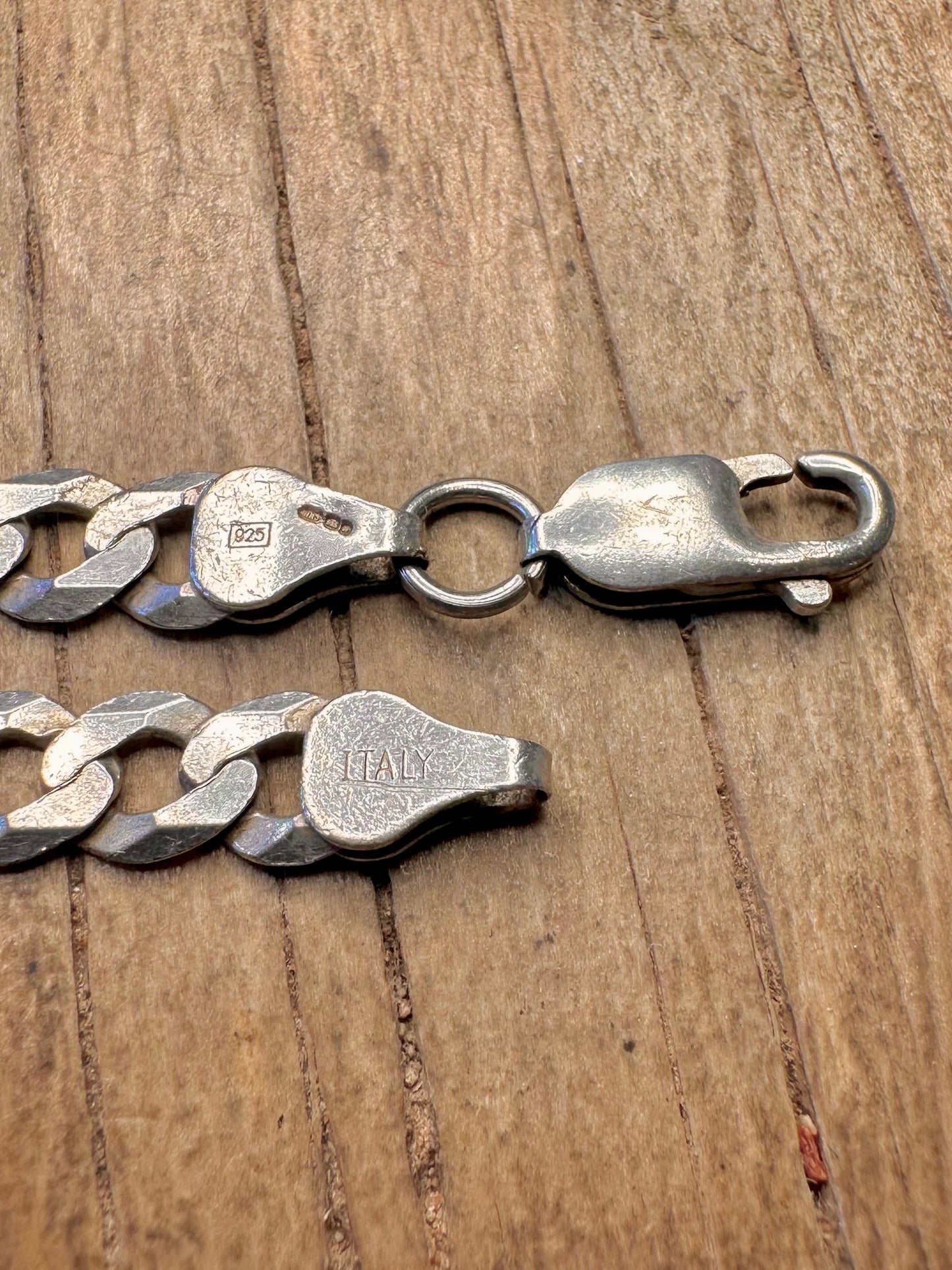 Vintage Flache Panzerkette Italien 925 Sterlingsilber 63,5 cm Halskette