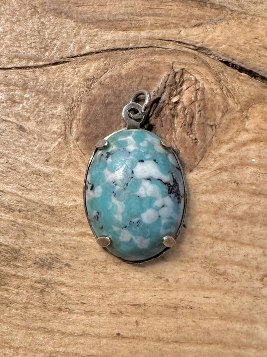 Vintage Blue Stone Oval 925 Silver Pendant