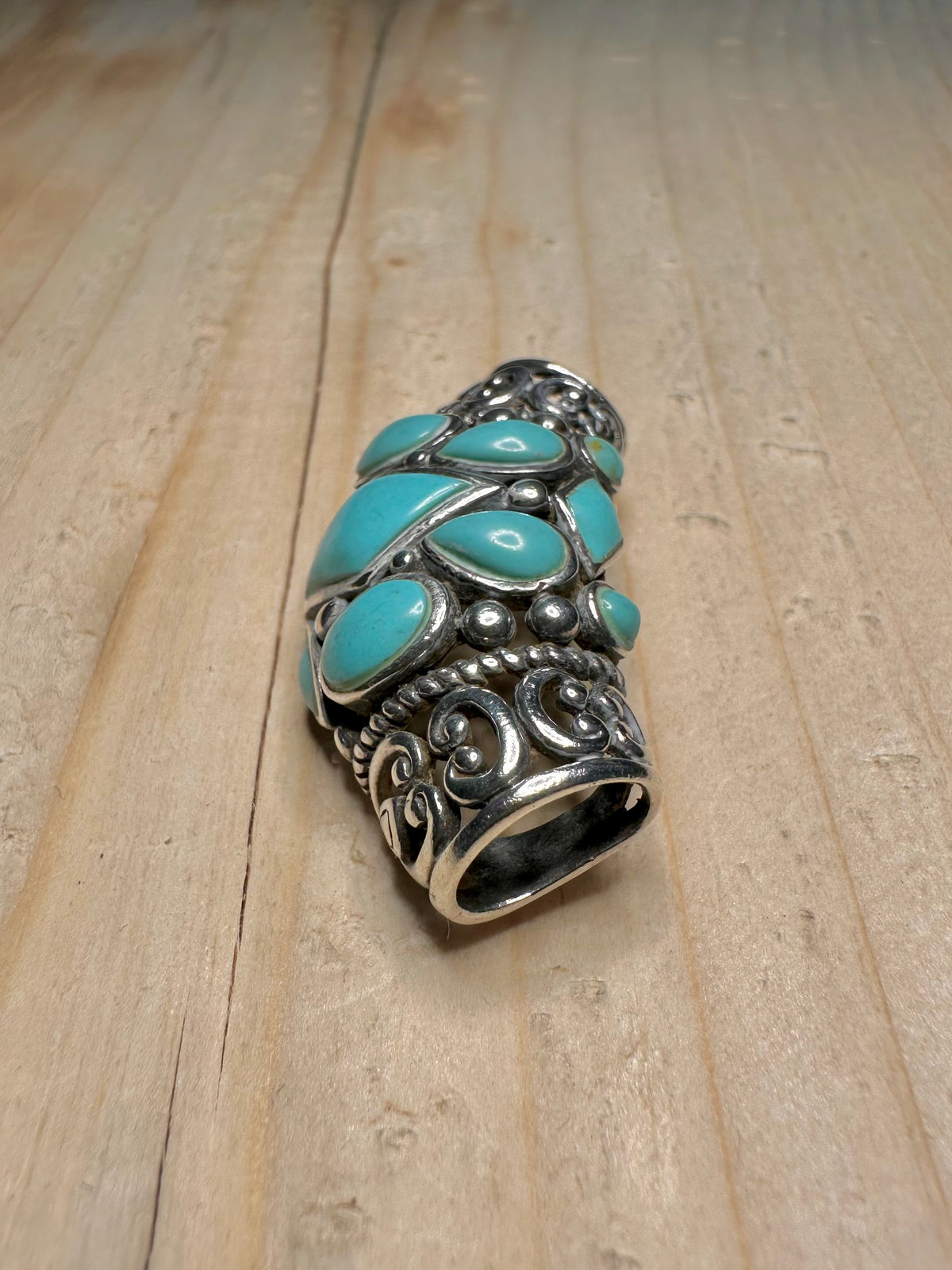Turquoise Bali Filigree Slide 925 Sterling Silver Pendant