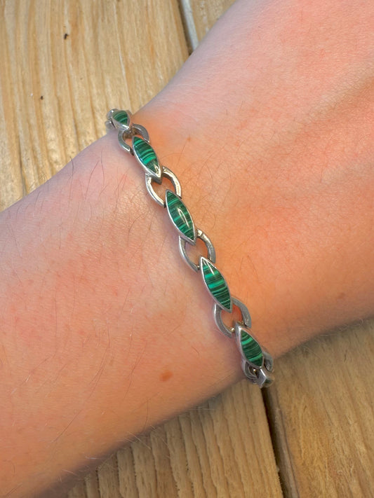 Vintage Malachite 925 Sterling Silver 7 inch Bracelet