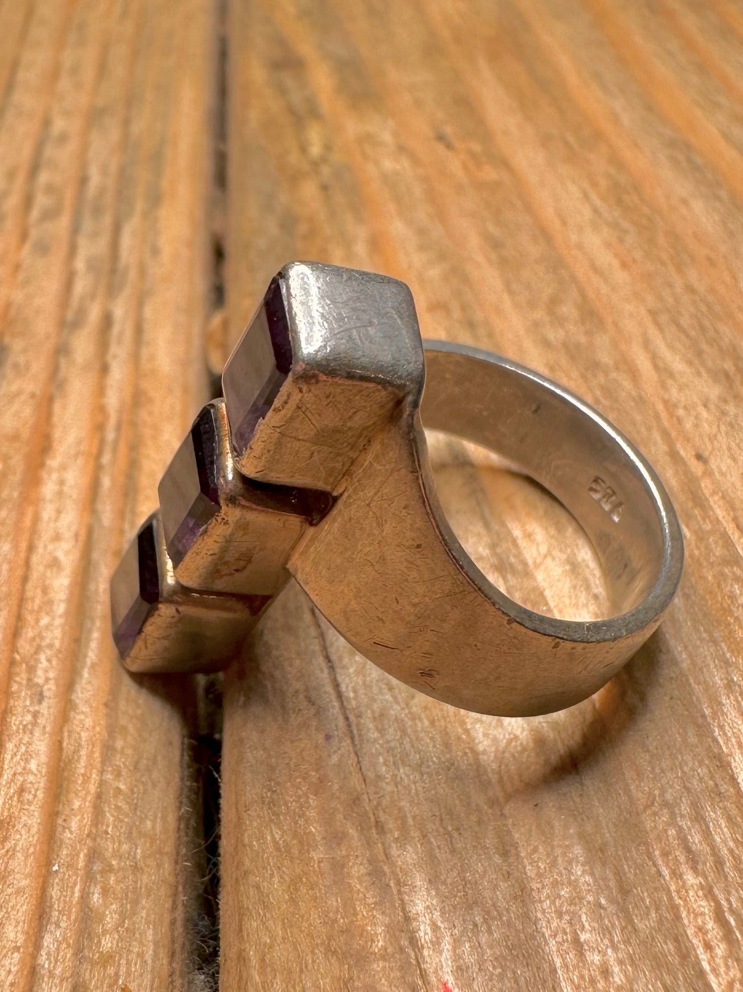 Abstract Purple Amethyst 925 Sterling Silver Size N Ring