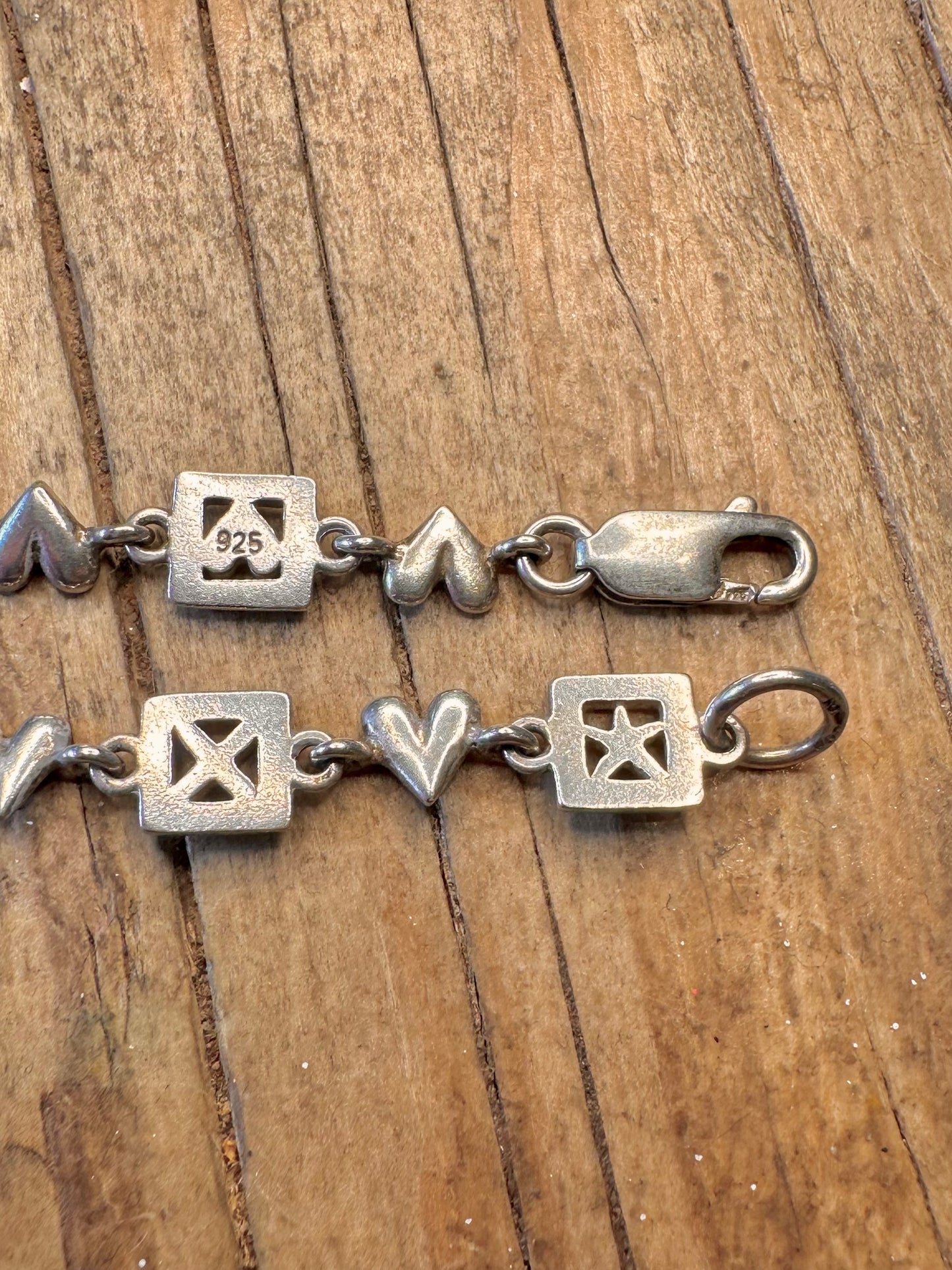 Star and Heart Link 925 Sterling Silver 7.2 inch Bracelet