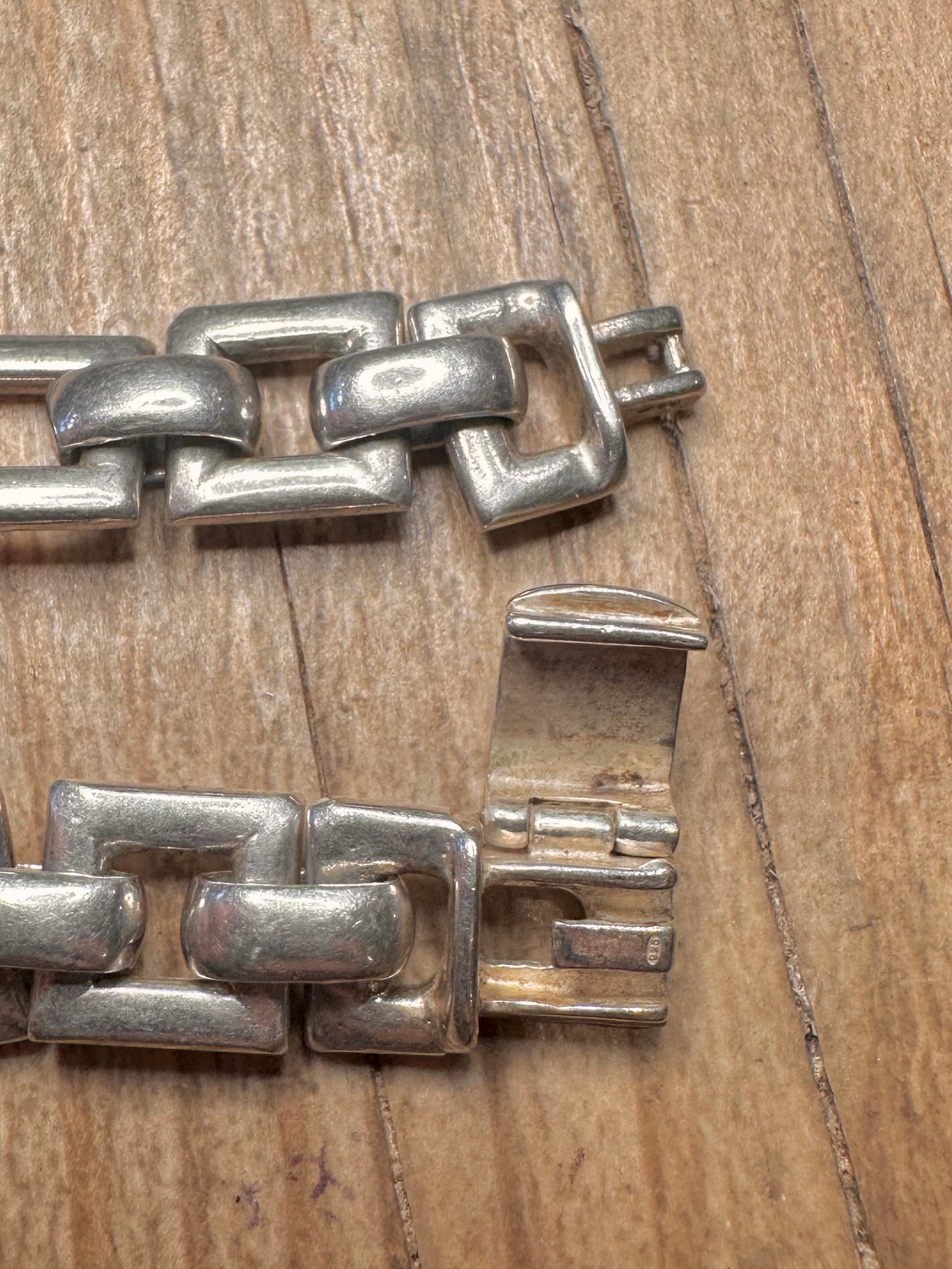 Abstract Square and Rectangle Heavy Link 925 Sterling Silver 7 inch Bracelet