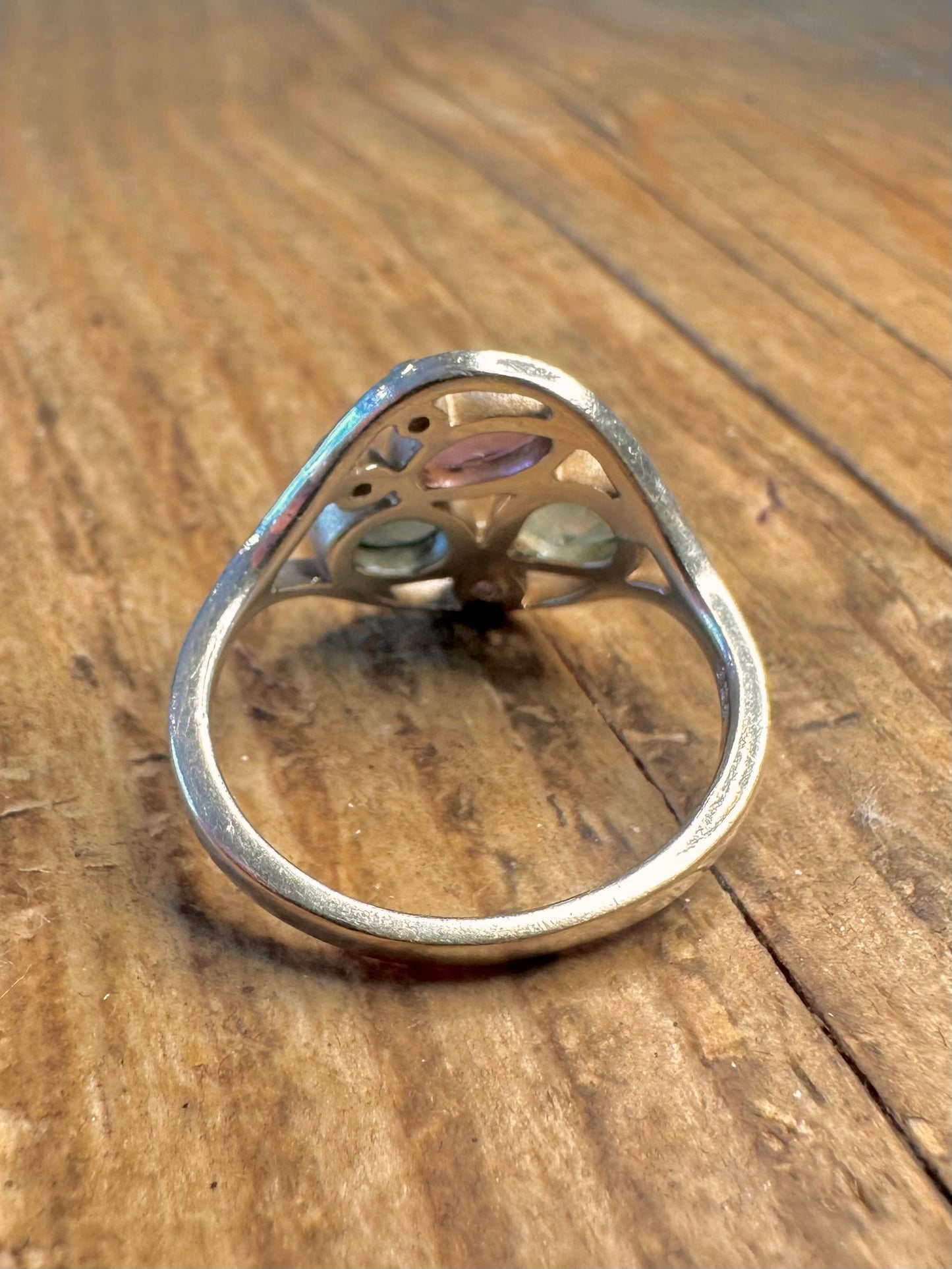 Abstrakter Multi-Edelstein 925 Sterling Silber Ring Größe L