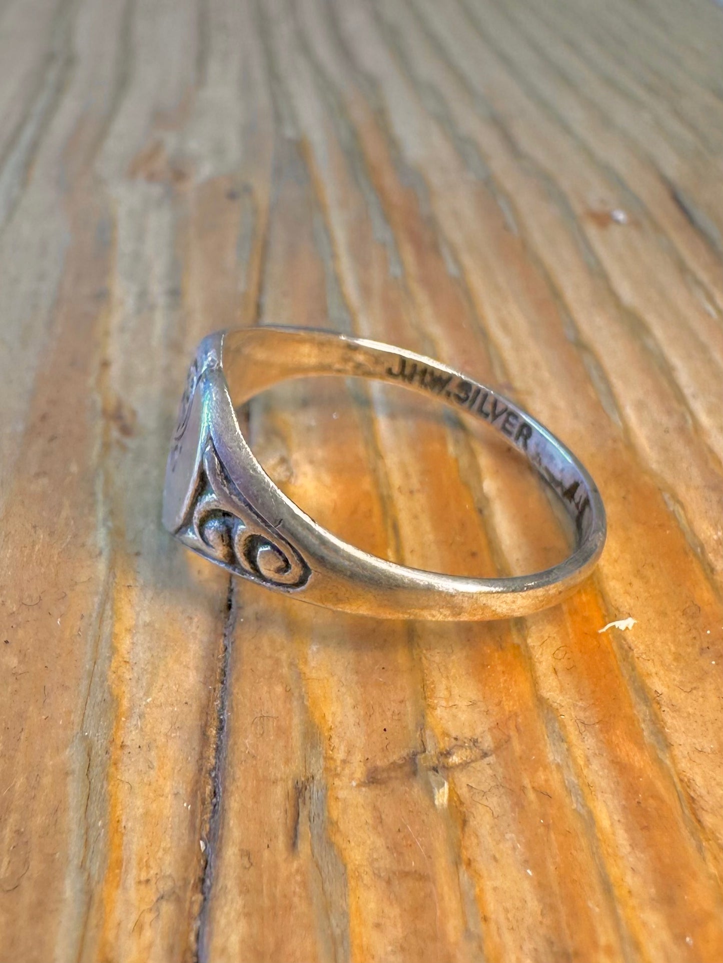 Heart Engraved 925 Sterling Silver Size P1/2 Ring