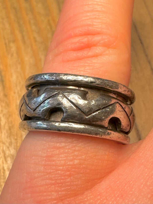Vintage Chunky Engraved Spinner 925 Sterling Silver Size L1/2 Ring