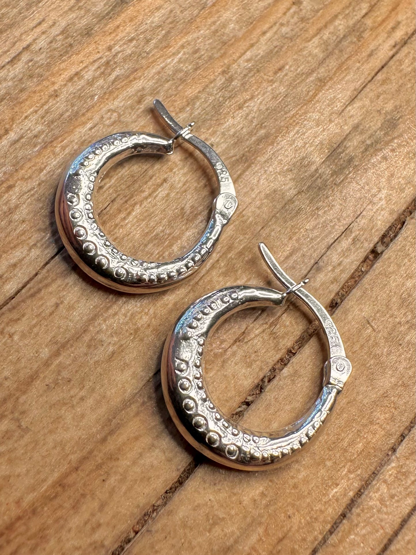 Modern Textured Small Hoops 925 Sterling Silver Earrings