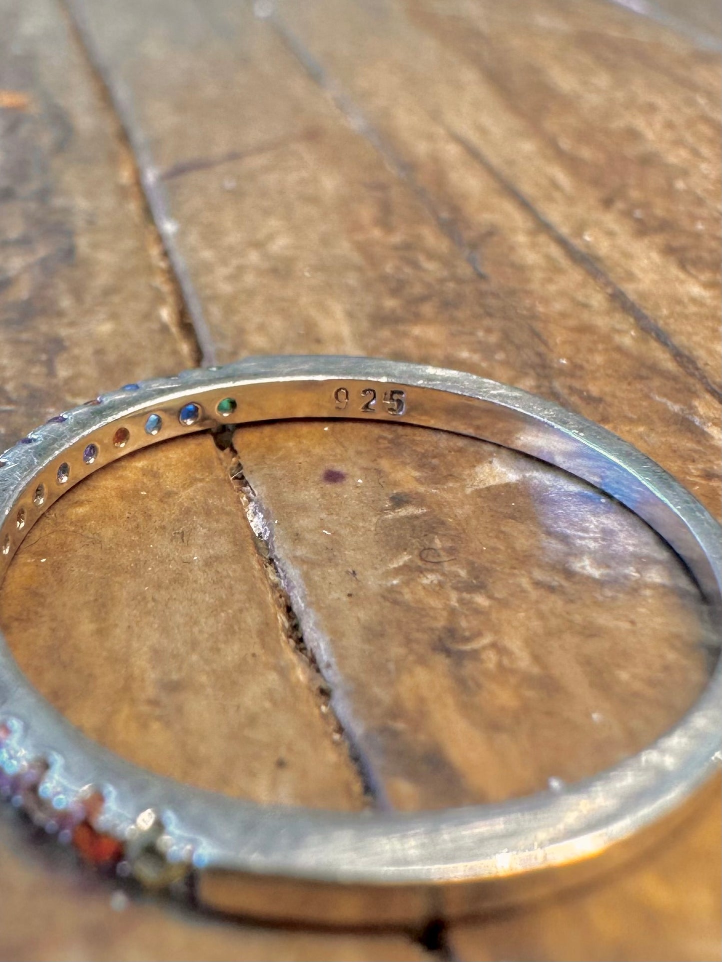 Rainbow Stones Eternity 925 Sterling Silver Size O Ring