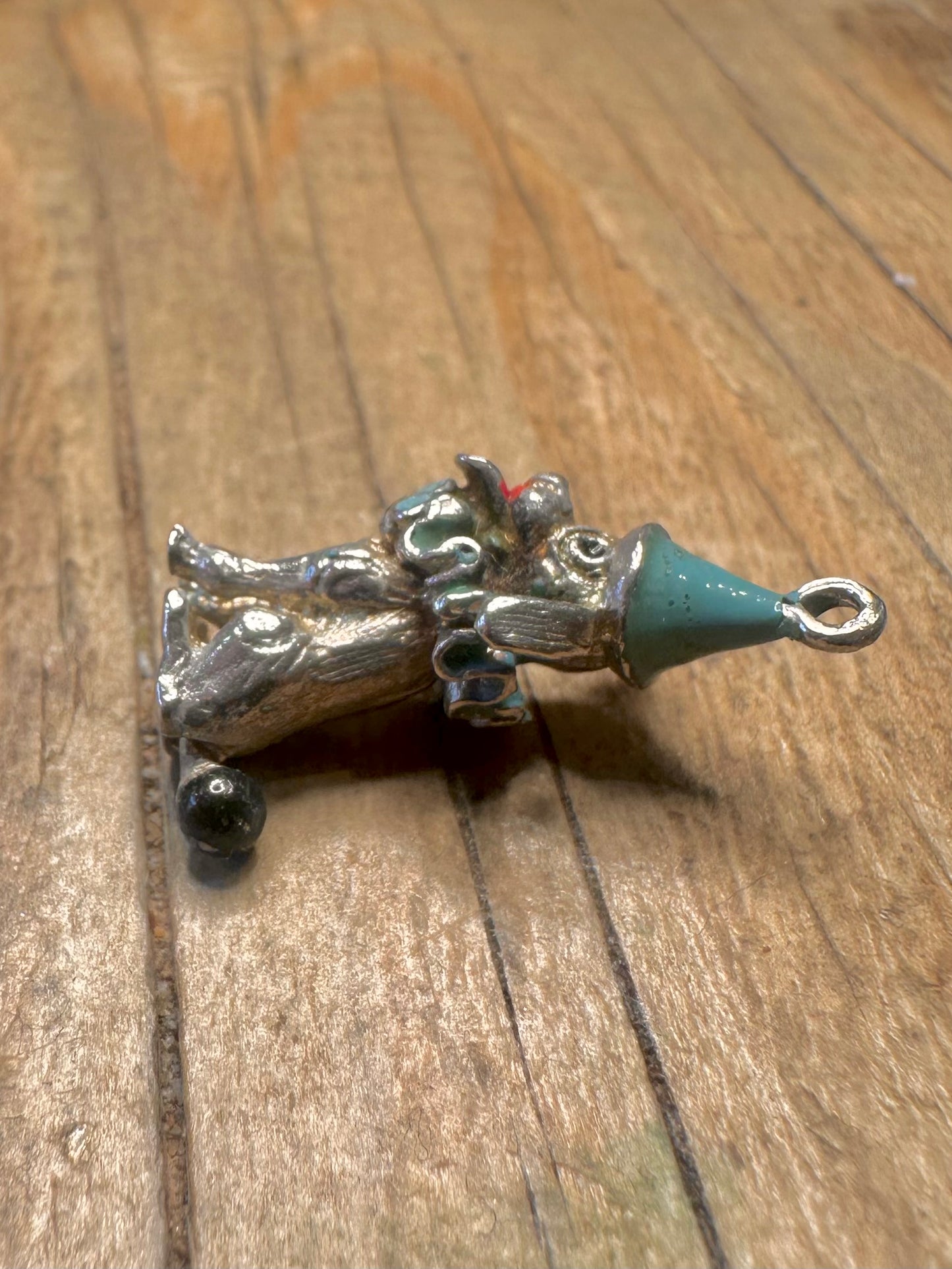 Vintage Enamel Dog Dressed Clown 925 Sterling Silver Charm Pendant