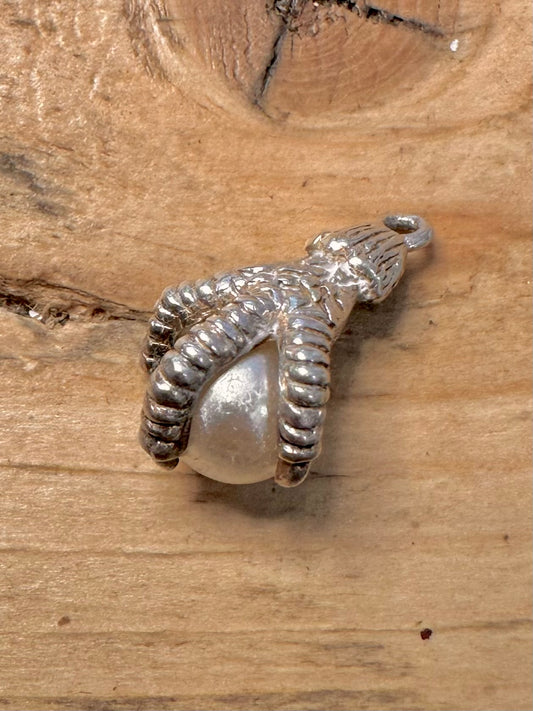 Vintage Claw and Pearl Style Ball 925 Silver Pendant