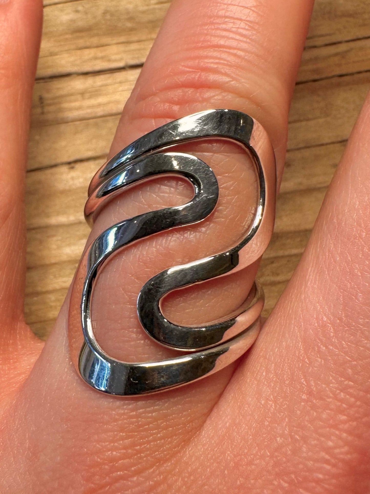 Abstract Wavy 925 Sterling Silver Size P1/2 Ring