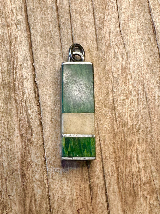 Vintage Green Malachite Rectangle 925 Sterling Silver Pendant