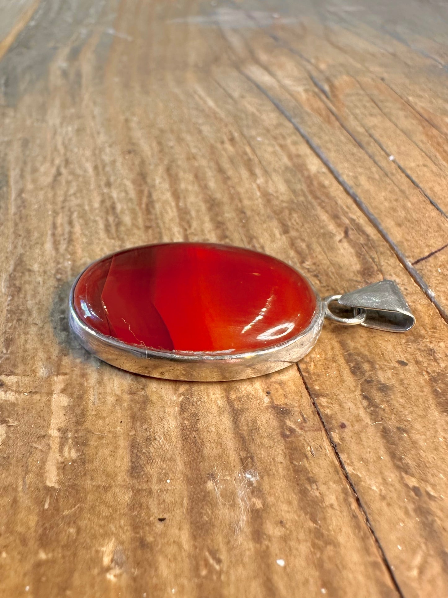 Oval Banded Agate Red and Orange 925 Sterling Silver Pendant