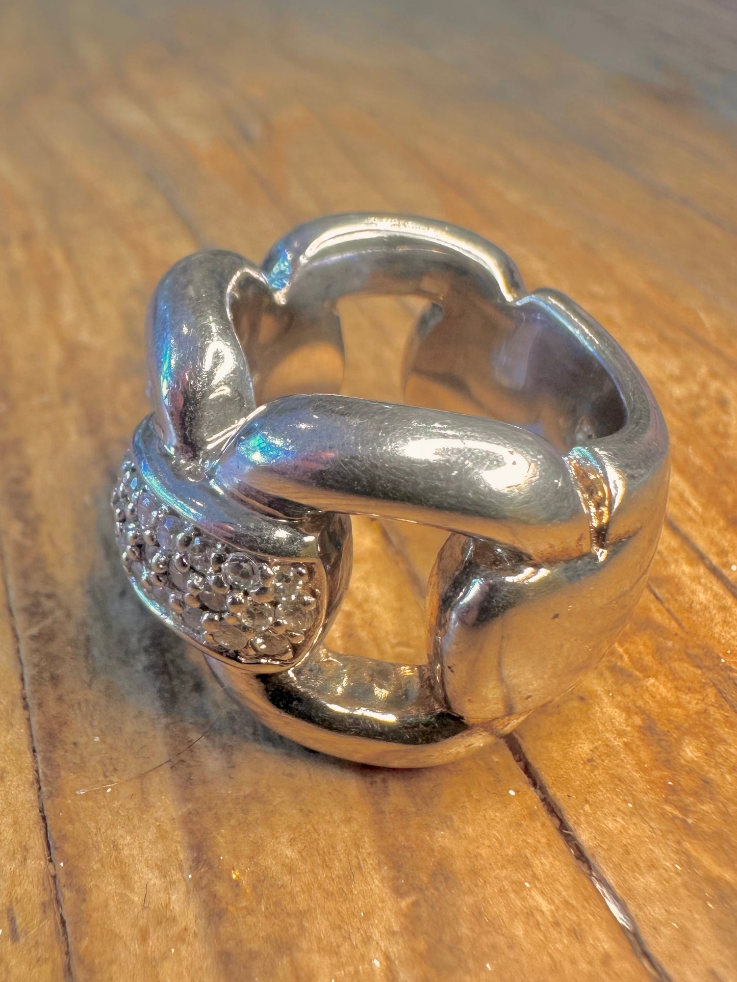 Chunky Heavy 2007 Link CZ Stone Maker UJ 925 Sterling Silver Size M1/2 Ring