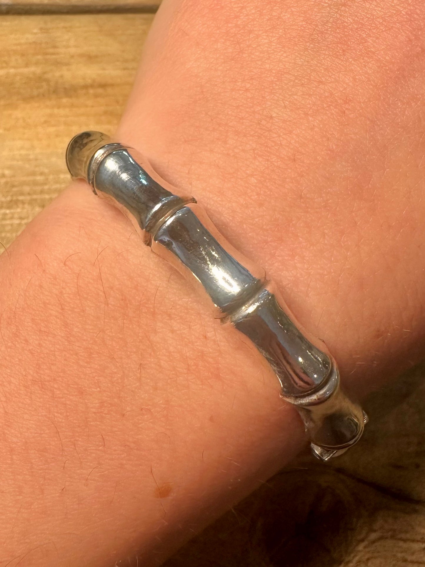 Vintage 1963 Bamboo Style with Safety Chain 925 Silver Bangle