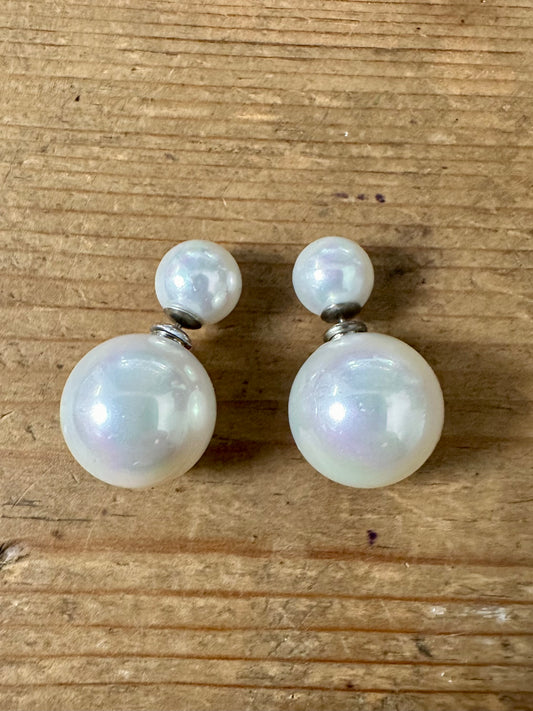 Vintage Large Pearl Style 925 Silver Stud Earrings