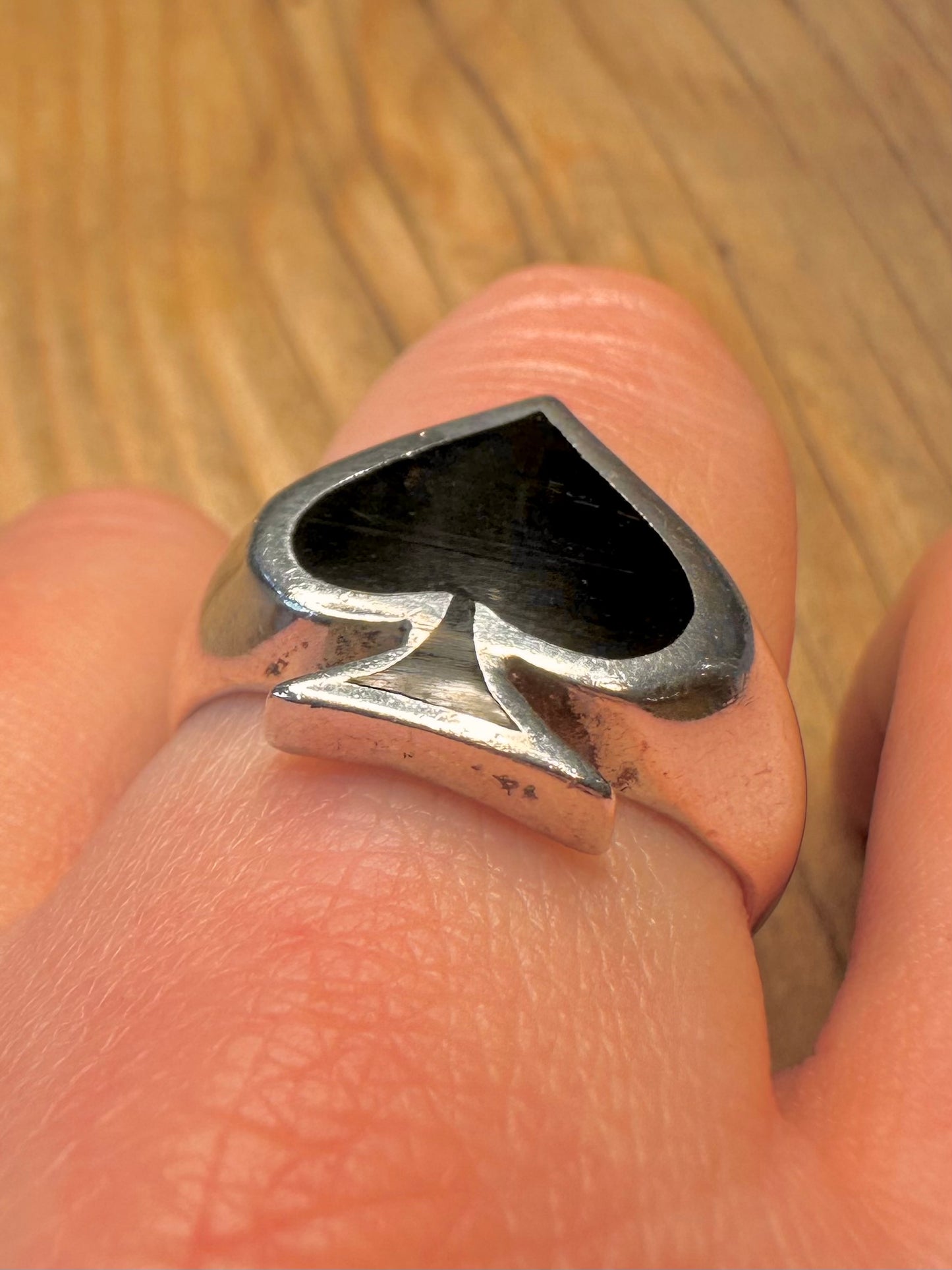 Modern Ace of Spades Black Enamel 925 Sterling Silver Size T Ring