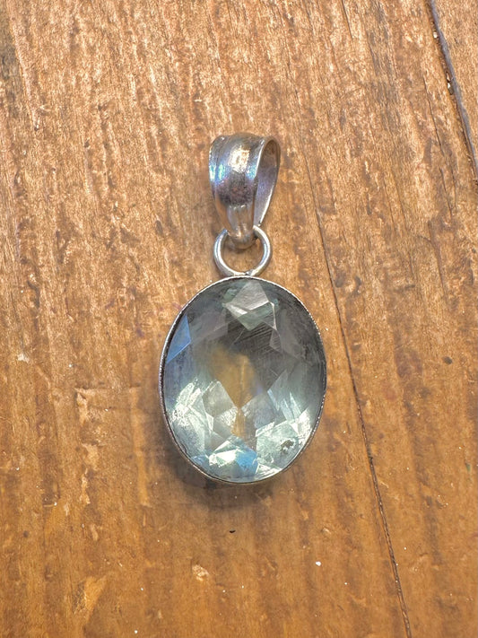 Blue Faceted Stone 925 Sterling Silver Pendant
