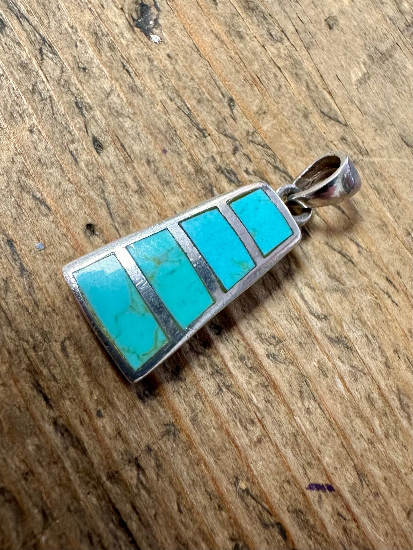 Vintage Turquoise Inlay 925 Silver Pendant