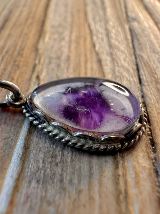 Vintage Purple Stone 925 Sterling Silver Pendant