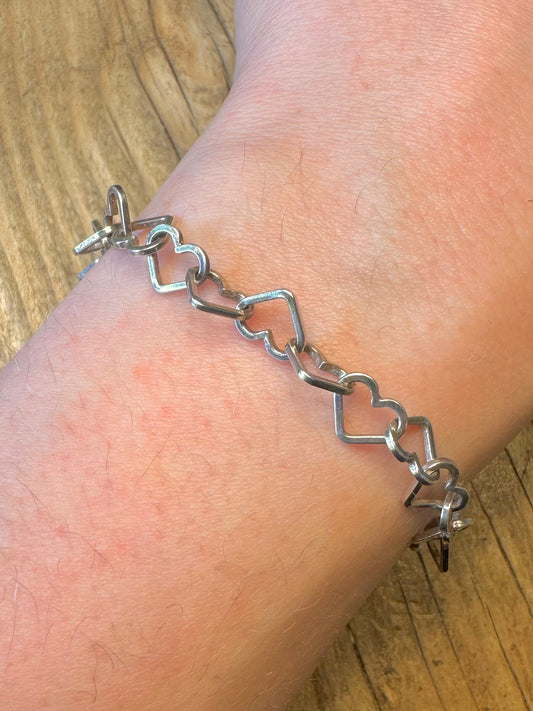 Heart Link Italian 925 Sterling Silver 7 inch Bracelet