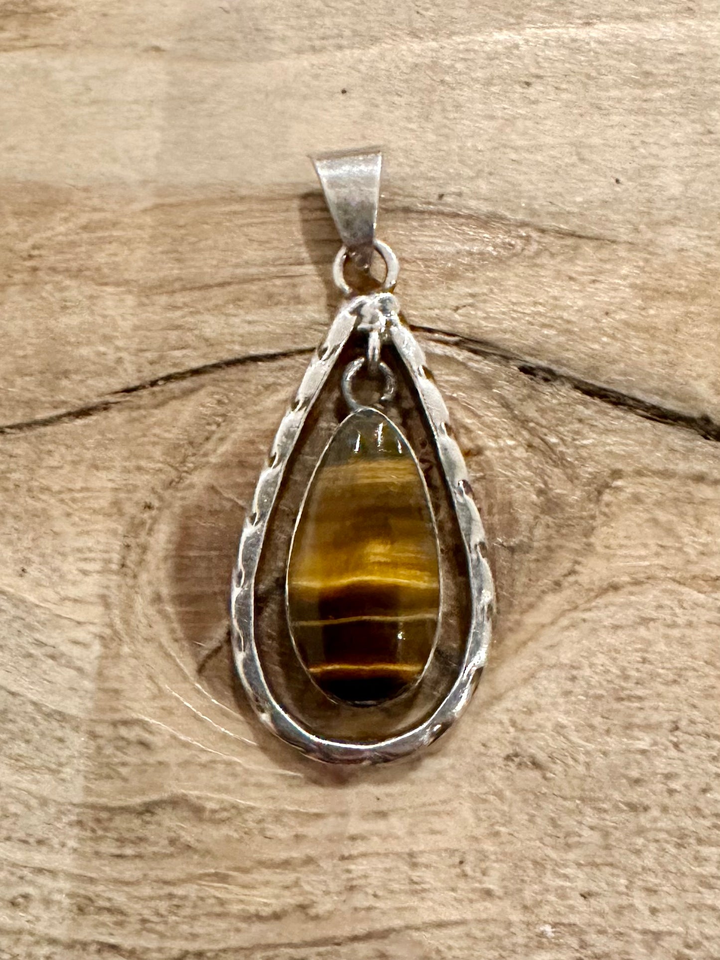 Vintage Tigers Eye Taxco Mexico 925 Silver Pendant