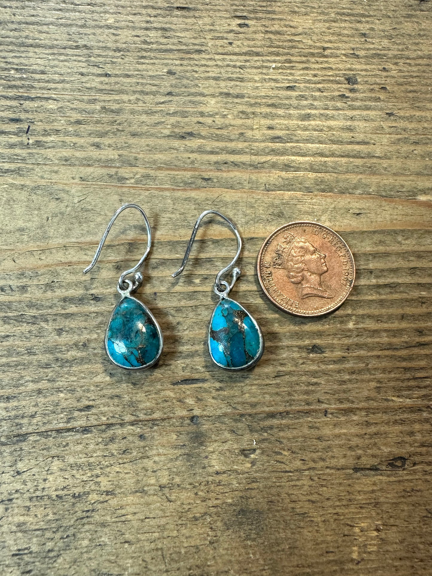 Vintage Turquoise Dangle 925 Silver Earrings