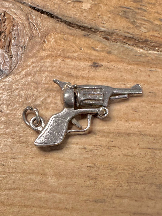 Vintage Articulated Revolver 925 Silver Charm Pendant