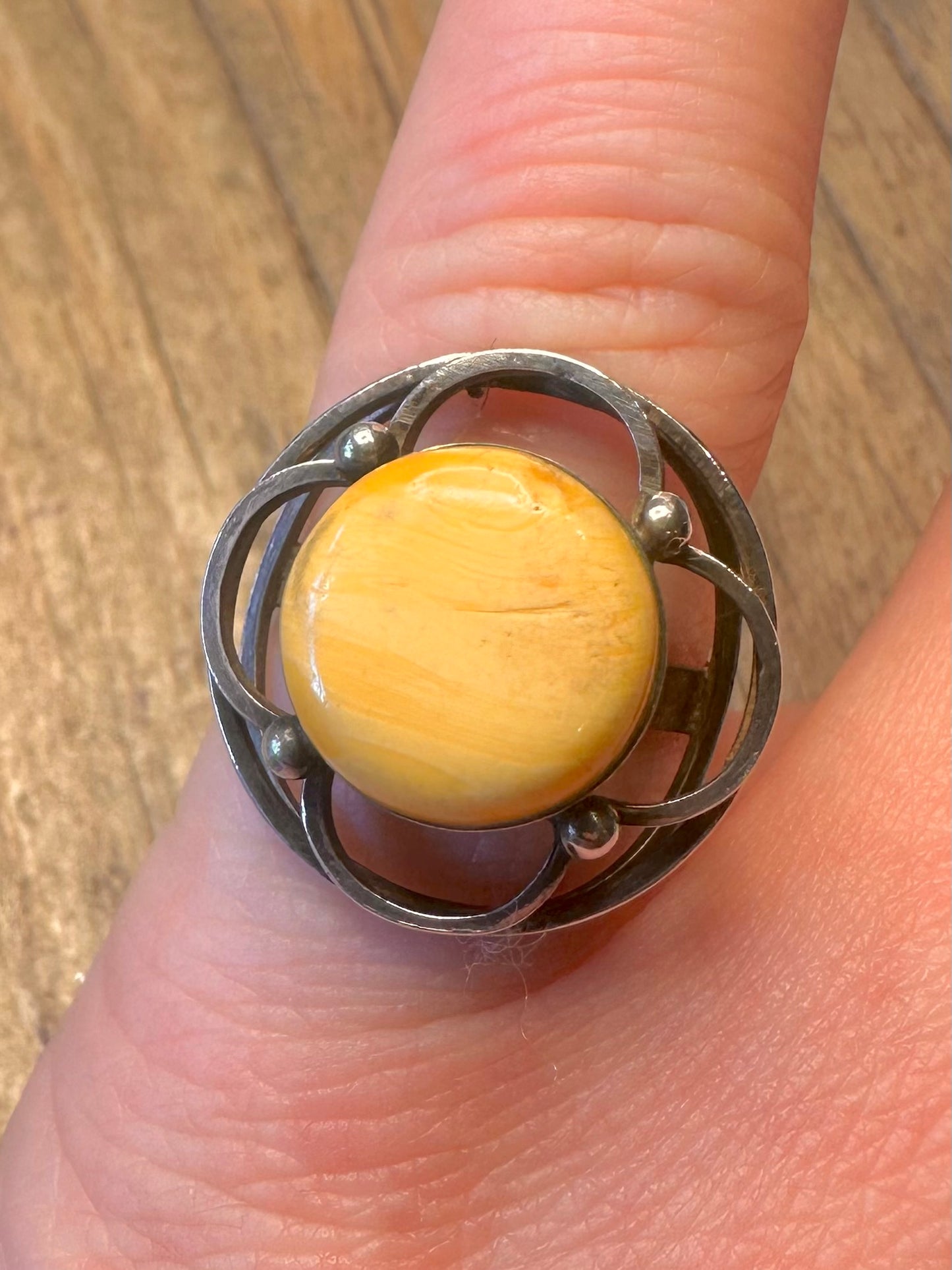 Butterscotch Bernstein Abstrakt Poliert 925 Sterling Silber Ring Größe M1/2