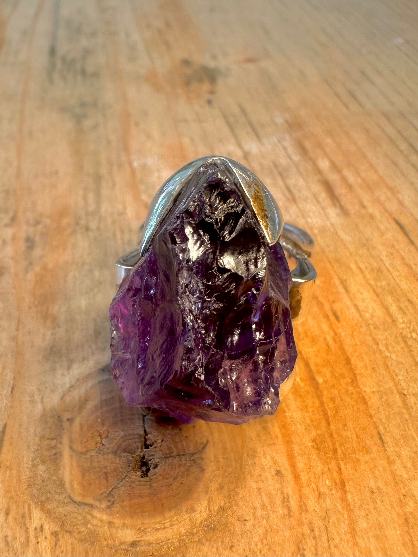 Large Raw Amethyst Claw Mount 800 Silver Size O Ring