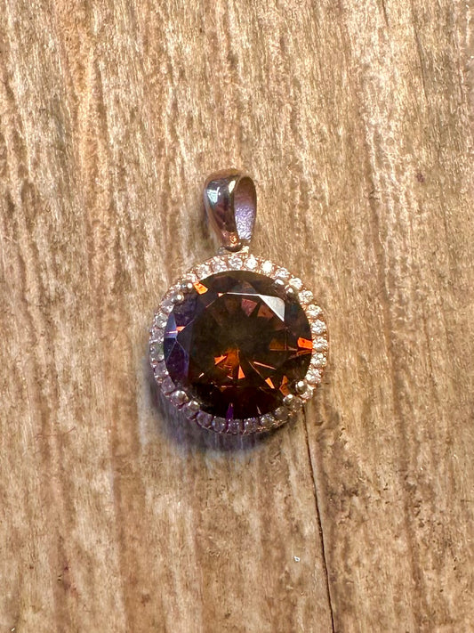 Modern Dark Red and White CZ Rose Gold on 925 Sterling Silver Pendant