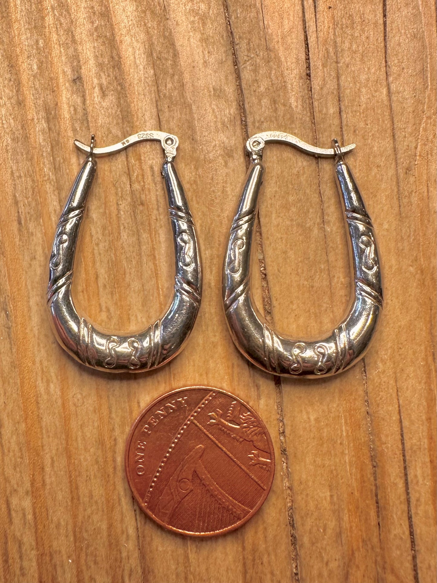 Vintage Engraved Hoops 925 Sterling Silver Earrings