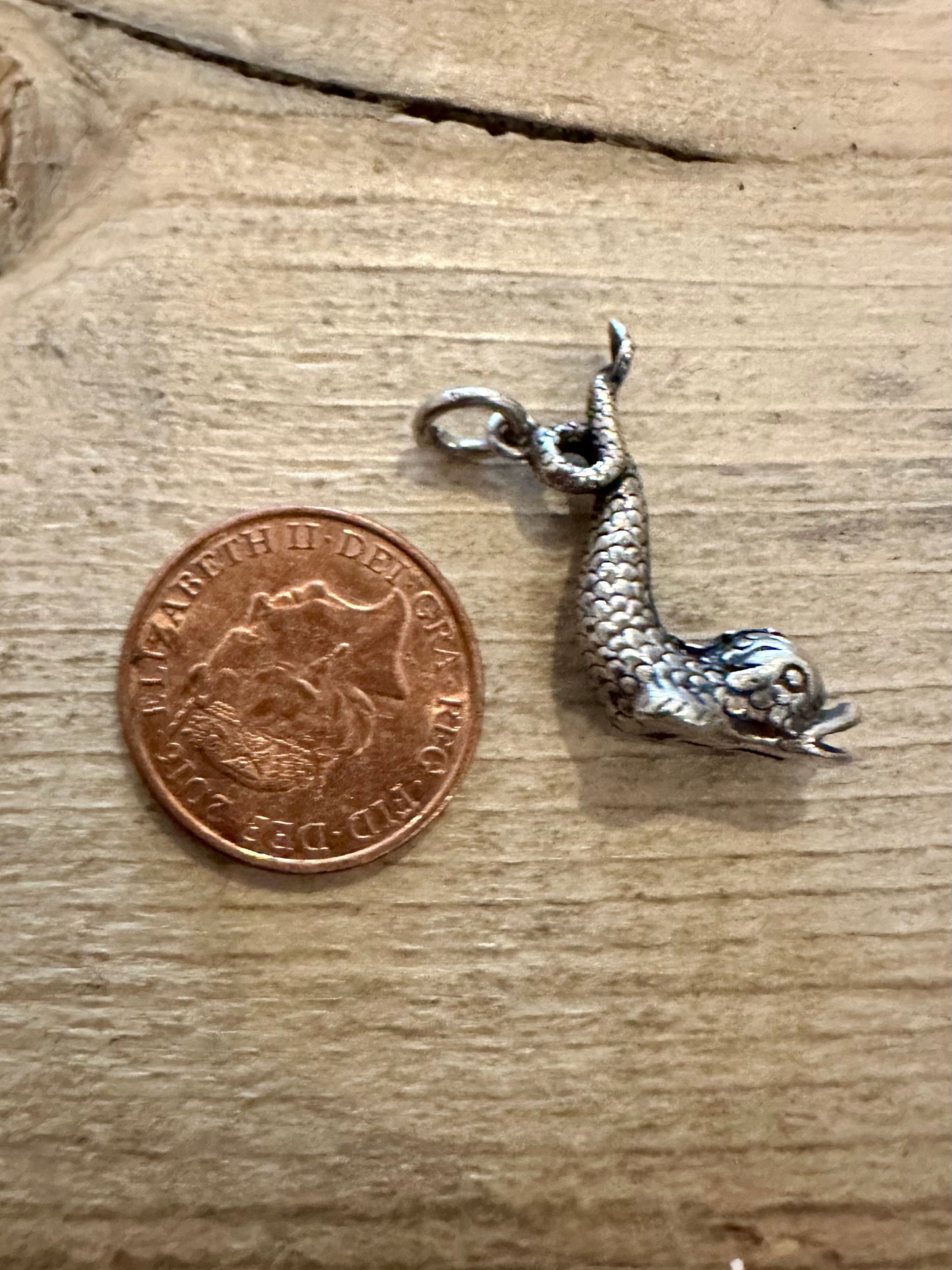 Vintage Mythical Roman Fish Solid 925 Silver Charm Pendant