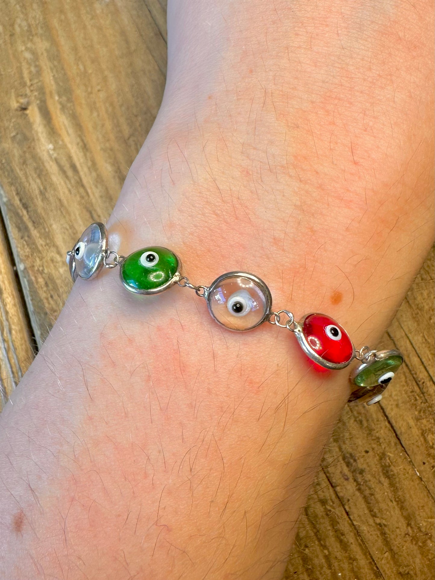 Evil Eye Multi Coloured 925 Sterling Silver 7.4 inch Bracelet