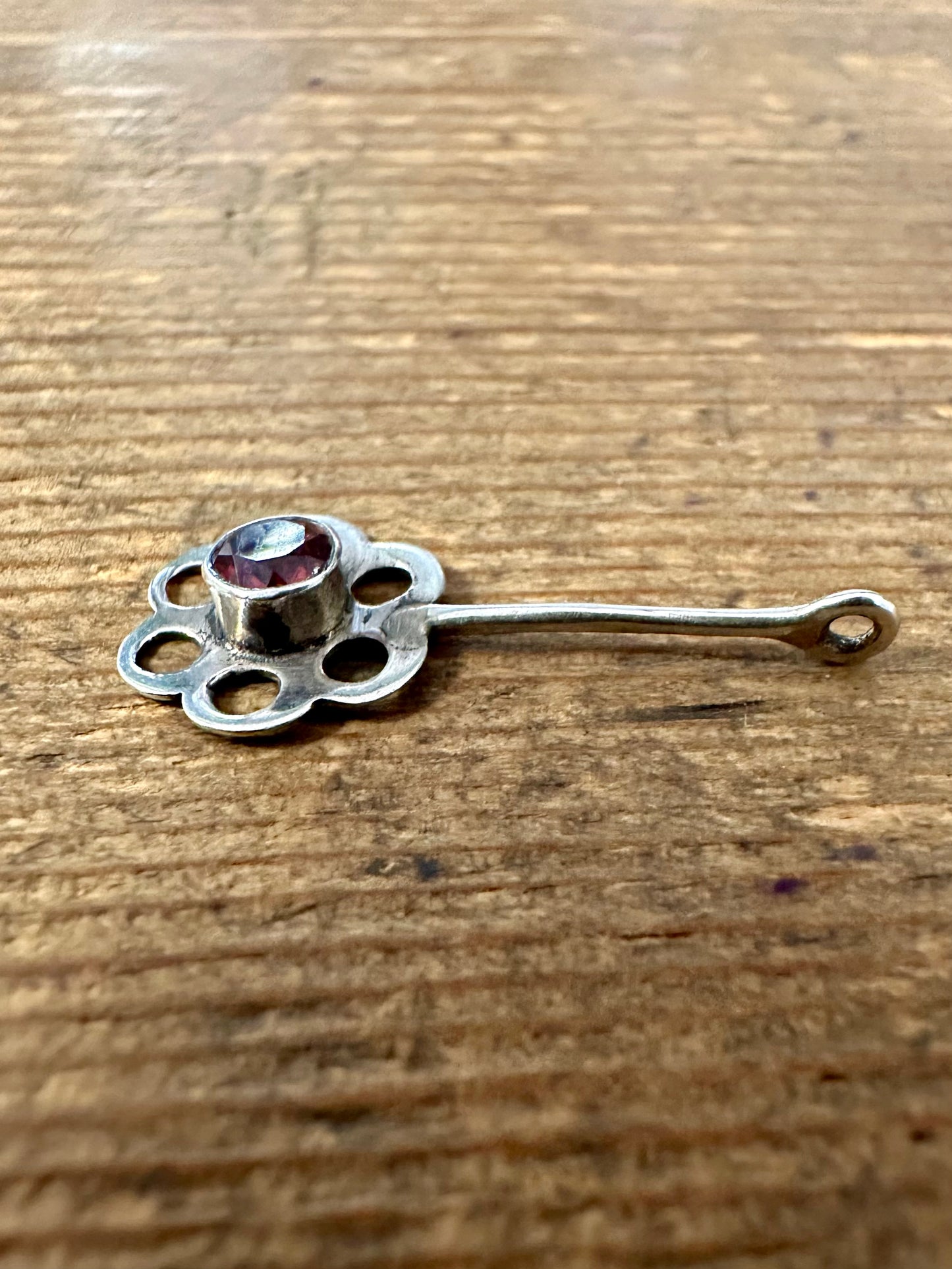 Vintage Red Stone Flower 925 Silver Pendant