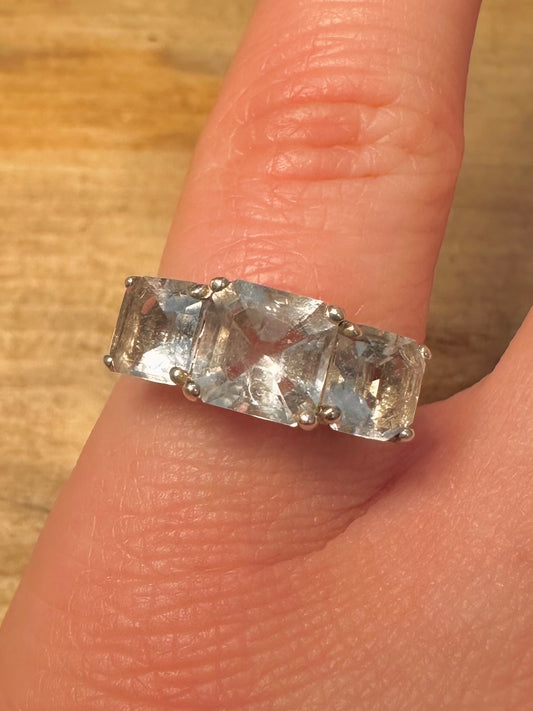 Vintage Square CZ Trilogy 925 Silver Size M1/2 Ring