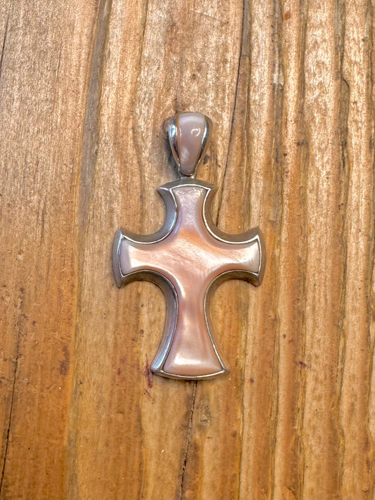 Pink Mother of Pearl Cross 925 Sterling Silver Pendant