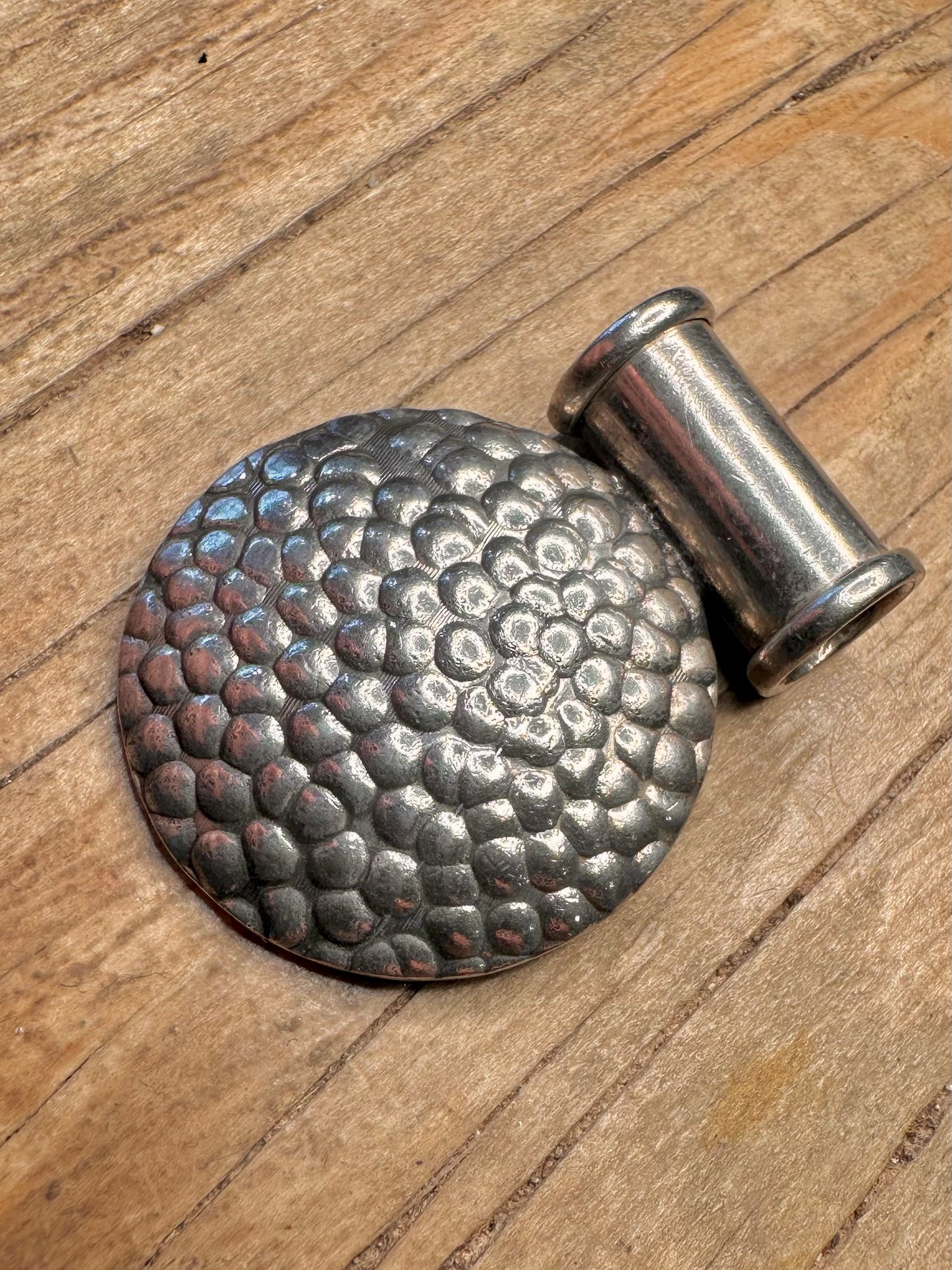 Modernist Blasen-Effekt Texturierter Kreis 925 Sterling Silber Anhänger