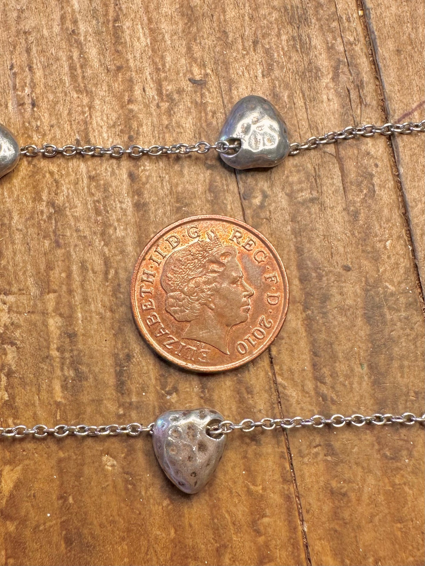 Hammered Solid Hearts 1999 Belcher Chain Maker BJ 925 Sterling Silver 18 inch Necklace