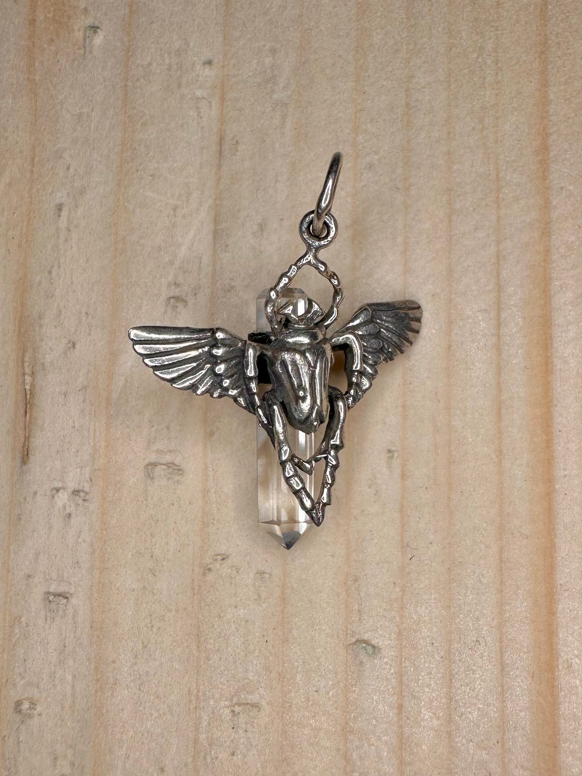 Winged Scarab Crystal 925 Sterling Silver Pendant