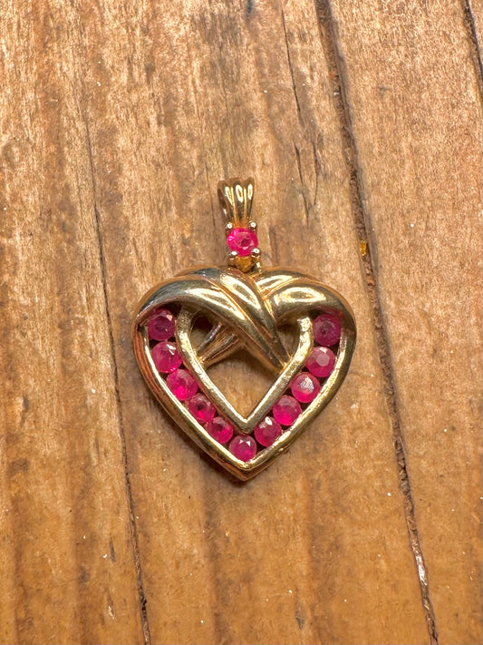 Heart Red Stones Gold on 925 Sterling Silver Pendant