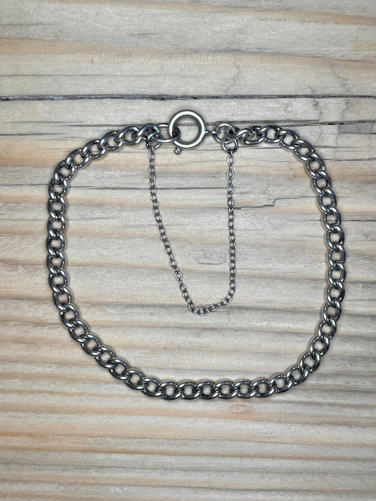Curb Chain with Safety Chain 925 Sterling Silver 7.2 Inch Bracelet