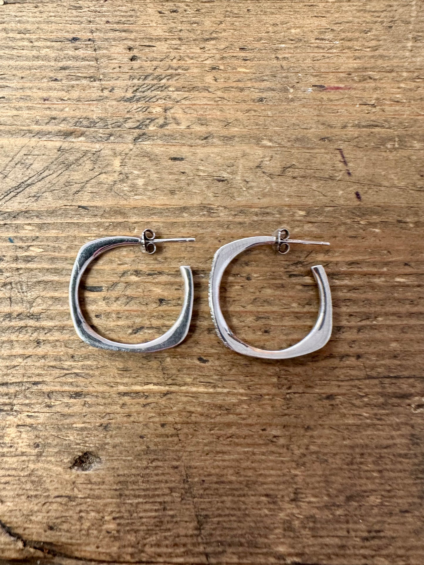 Modernist Square CZ Hoops 925 Silver Earrings