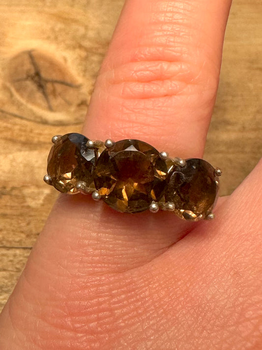 Vintage Smokey Quarts 925 Silver Size N Ring