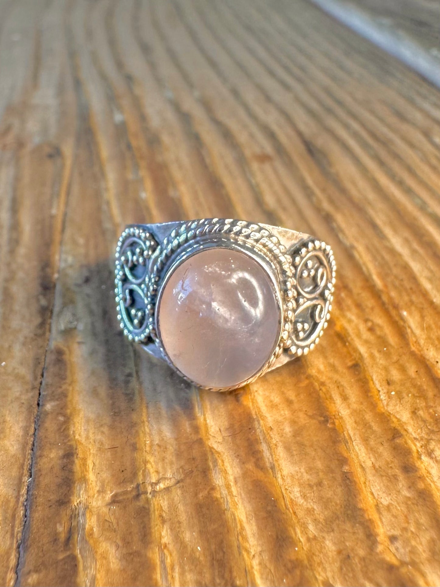 Rose Quarts Decorative 925 Sterling Silver Size L Ring
