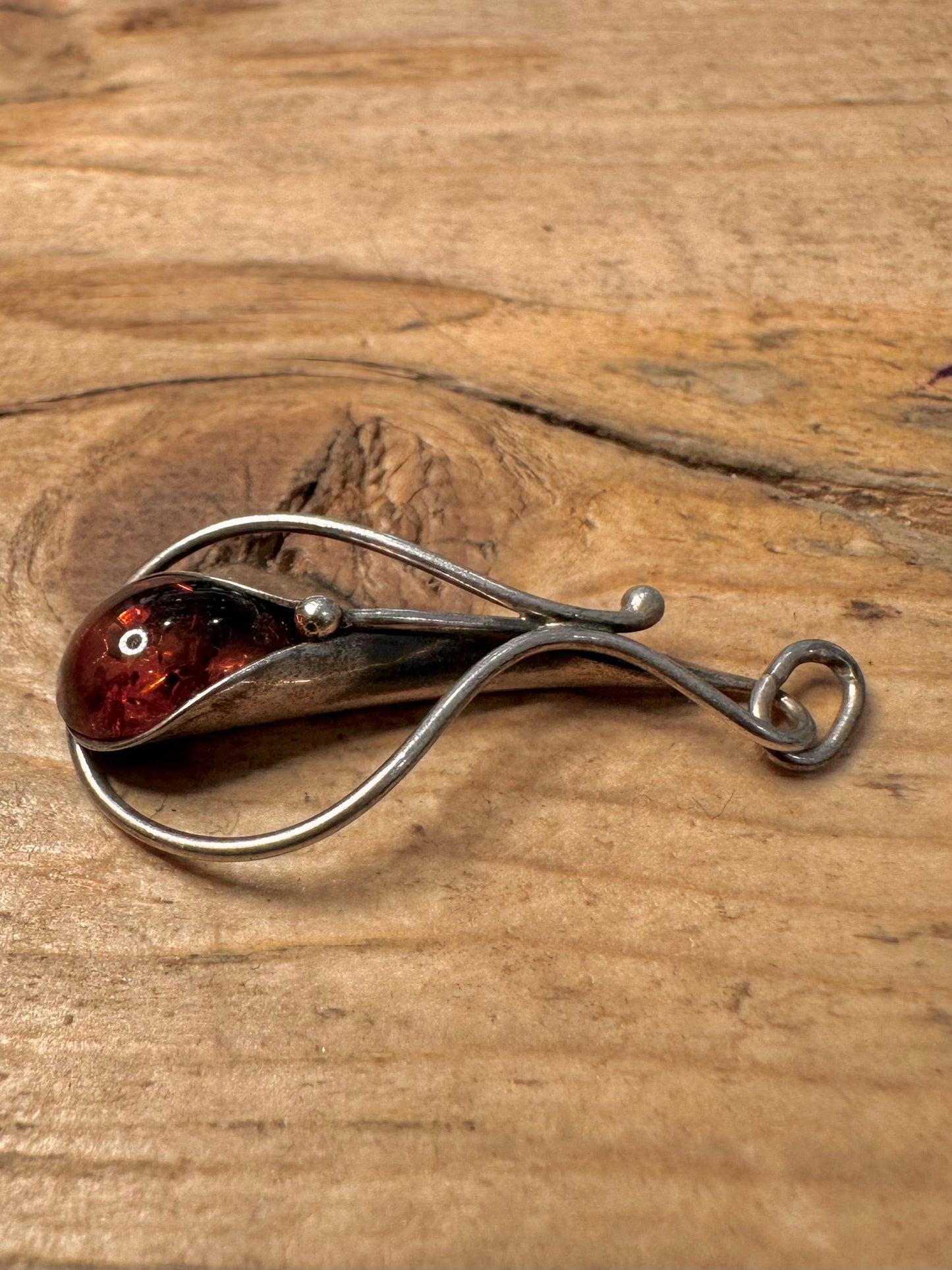 Modernist Amber 925 Silver Pendant